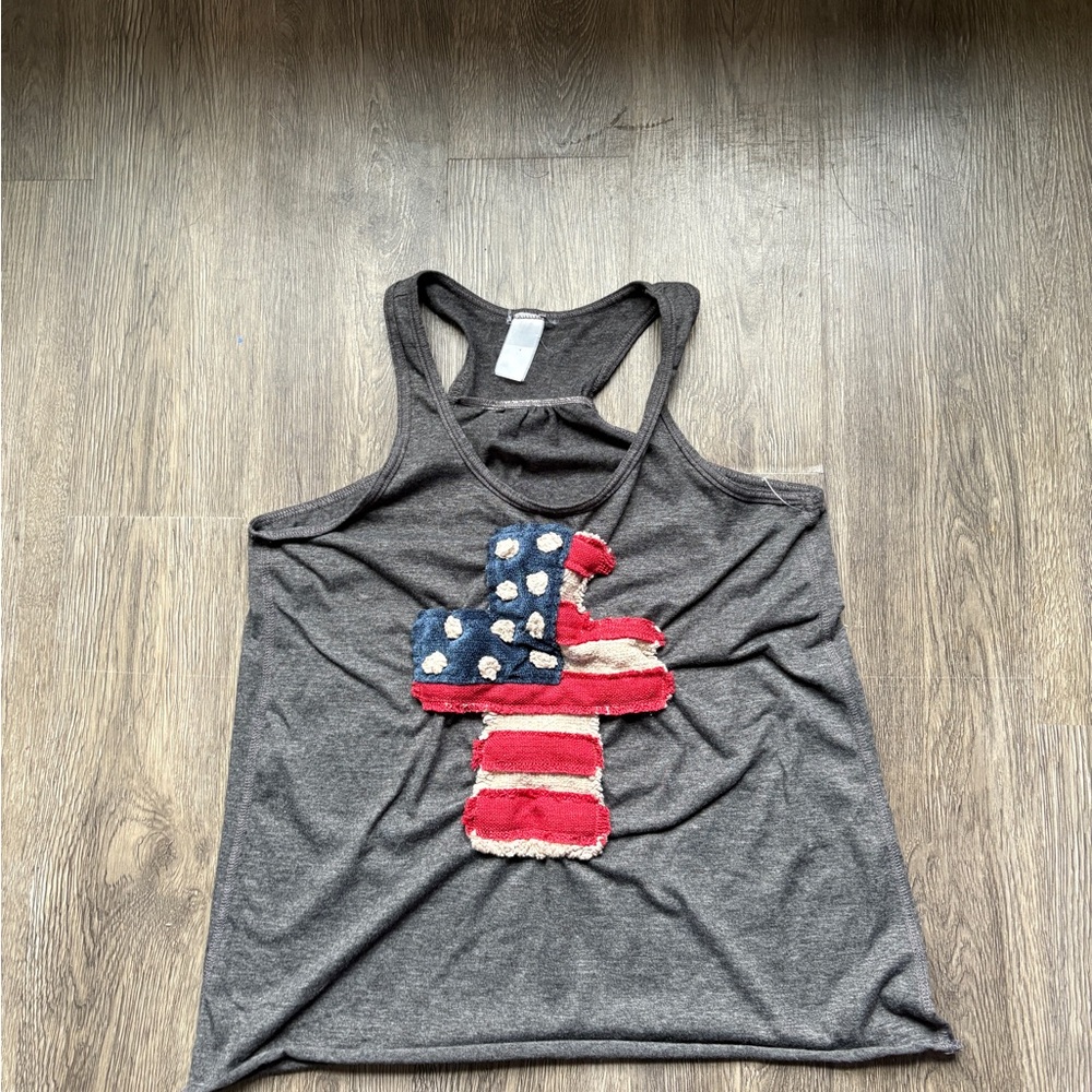 Gray Tank Top with American Flag Design